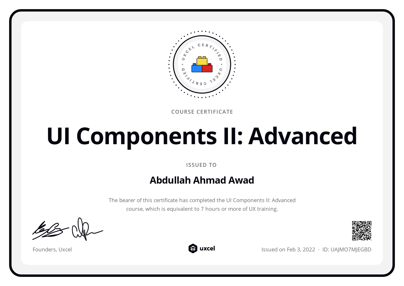 Abdullah Ahmad Awad's certificate